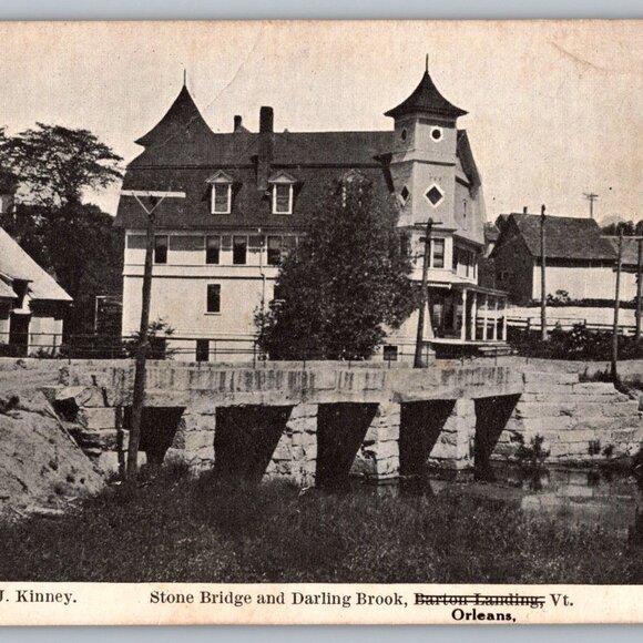 Vintage 1908 Postcard - Stone Bridge & Darling Brook Orleans VT #1361 - Picture 1 of 2